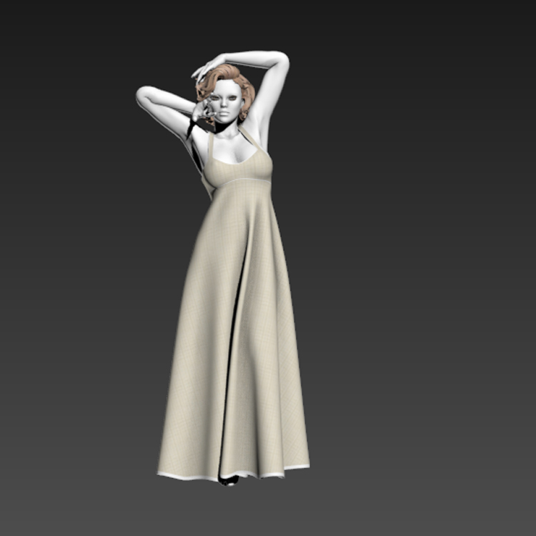 Сексуальная девушка в длинной одежде, 3D модель персонажа